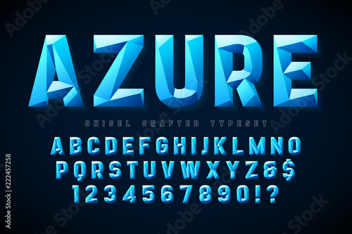 Crystal display font with facets, alphabet, letters