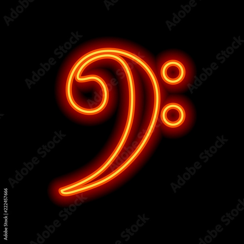 Bass Clef icon. Orange neon style on black background. Light ico