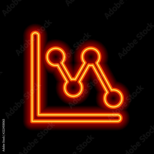 Declining graph line icon. Orange neon style on black background