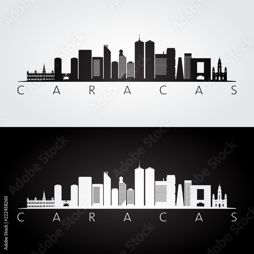 Caracas skyline and landmarks silhouette, black and white design, vector illustration. photo