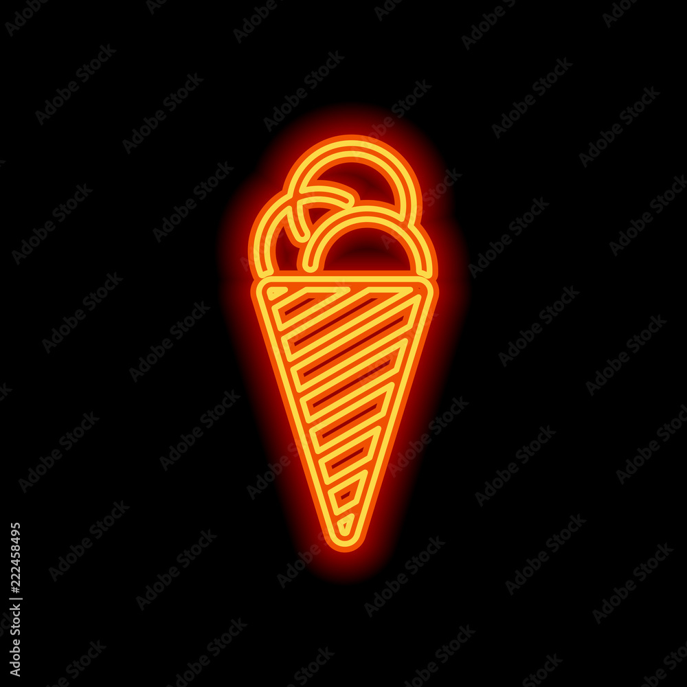 ice cream icon. Orange neon style on black background. Light ico ice cream icon. Orange neon style on black background. Light ico