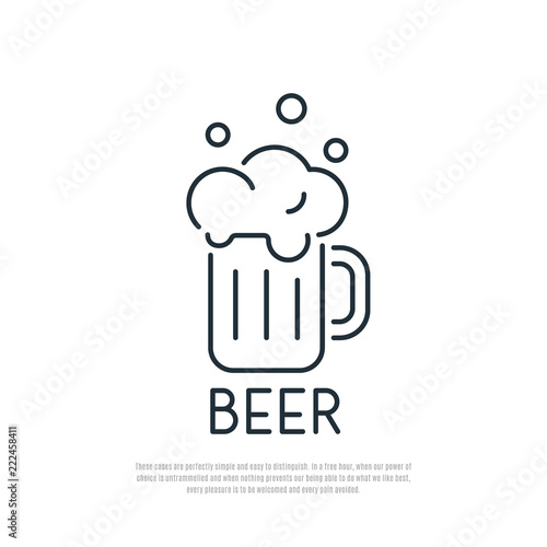 Beer Icon. Mug of beer with foam. Line art style. Vector illustration.