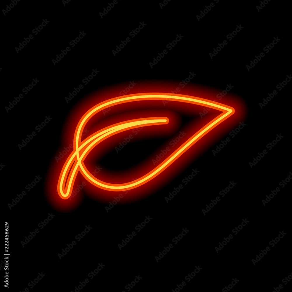 leaf icon. Orange neon style on black background. Light icon leaf icon. Orange neon style on black background. Light icon