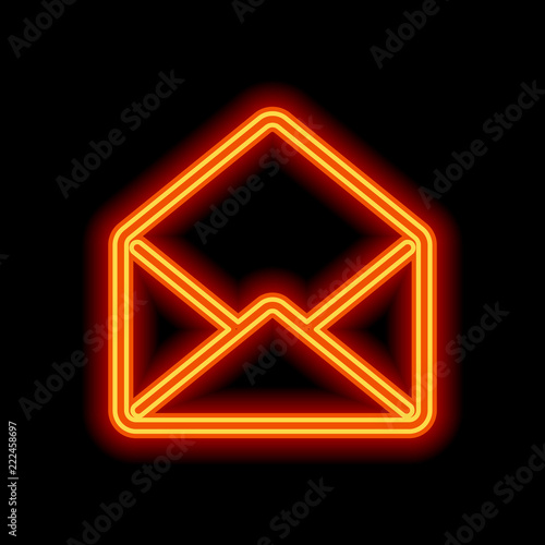 mail open icon. Orange neon style on black background. Light ico