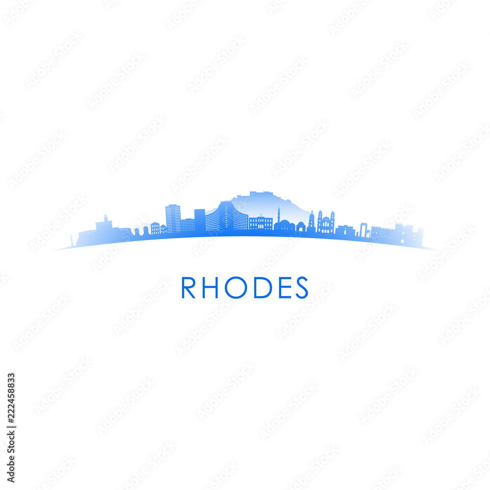 Rhodes skyline silhouette. Vector design colorful illustration.