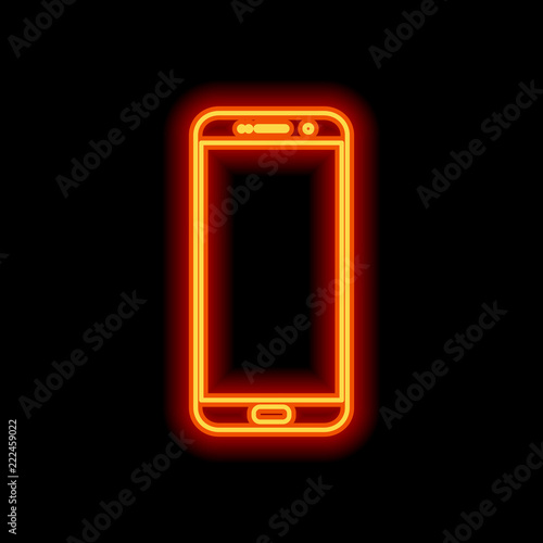 Sellphone icon. Orange neon style on black background. Light ico