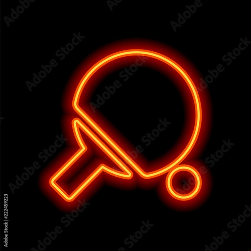 Ping pong icon. Orange neon style on black background. Light ico