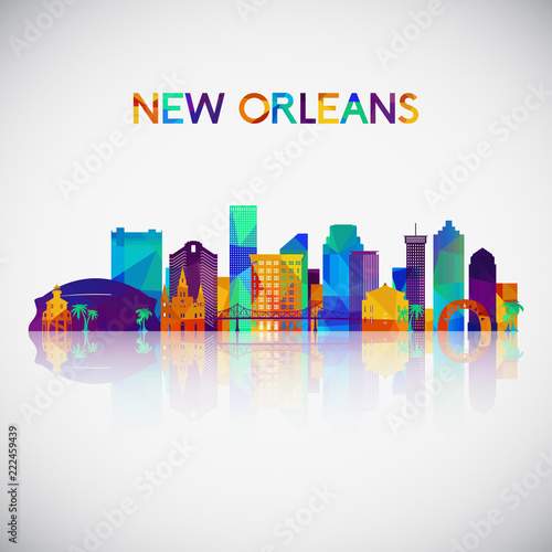 New Orleans skyline silhouette in colorful geometric style. Symbol for your design. Vector illustration.