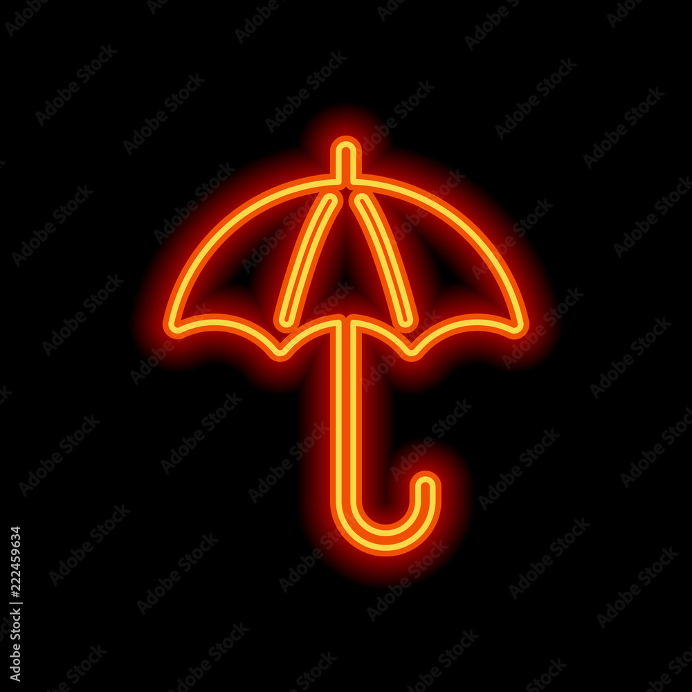 umbrella icon. Orange neon style on black background. Light icon umbrella icon. Orange neon style on black background. Light icon