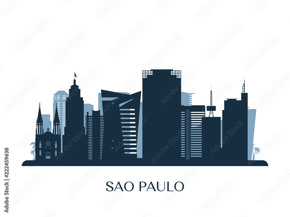 Sao Paulo skyline, monochrome silhouette. Vector illustration.