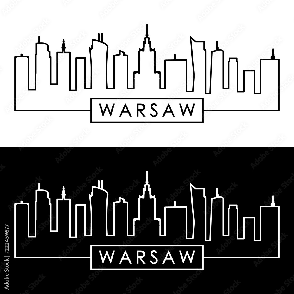 Warsaw skyline. Linear style. Editable vector file.