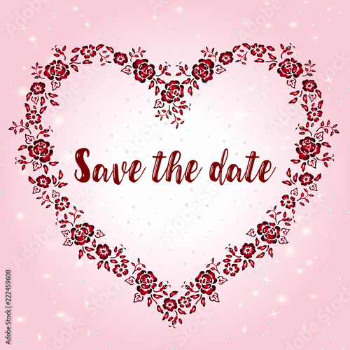 Layout for the wedding invitation - romantic heart-shaped frame of roses - save the date