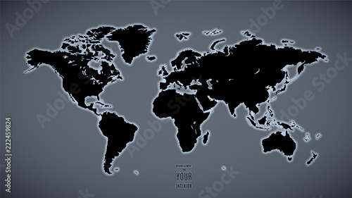 world map with backlight on gray wall background as an element of design. stock vector illustration eps10