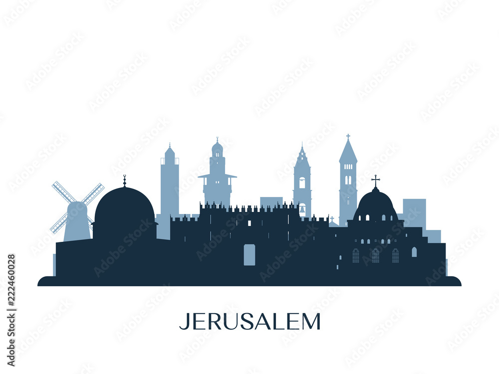 Jerusalem skyline, monochrome silhouette. Vector illustration.