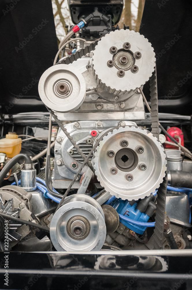 vehicle engine bay and supercharger