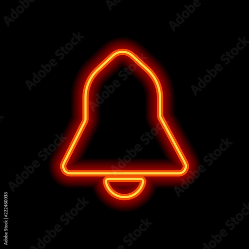 black bell icon. Orange neon style on black background. Light ic
