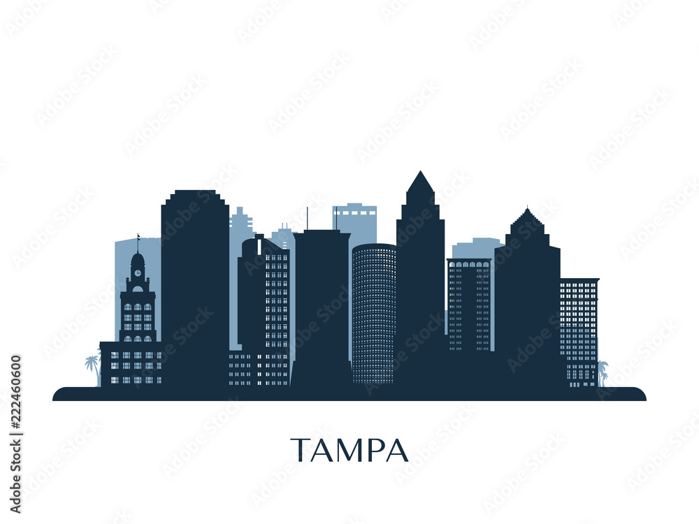 Tampa skyline, monochrome silhouette. Vector illustration.