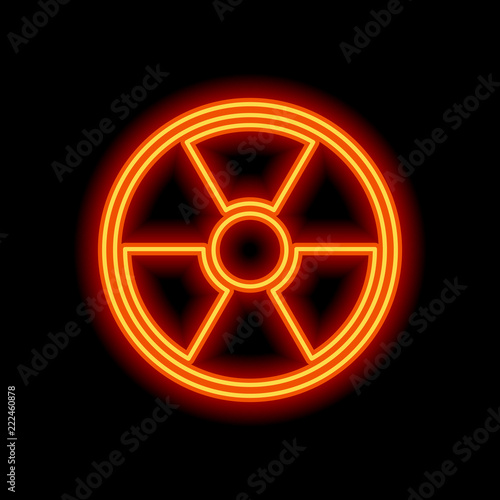 hazard, radiation. simple silhouette. Orange neon style on black