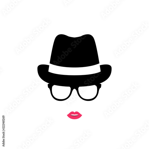 Girl in a hat and glasses isolated on white background. Woman icon. Vector illustration.