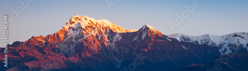 Annapurna South Panorama during golden hour, Himalayas