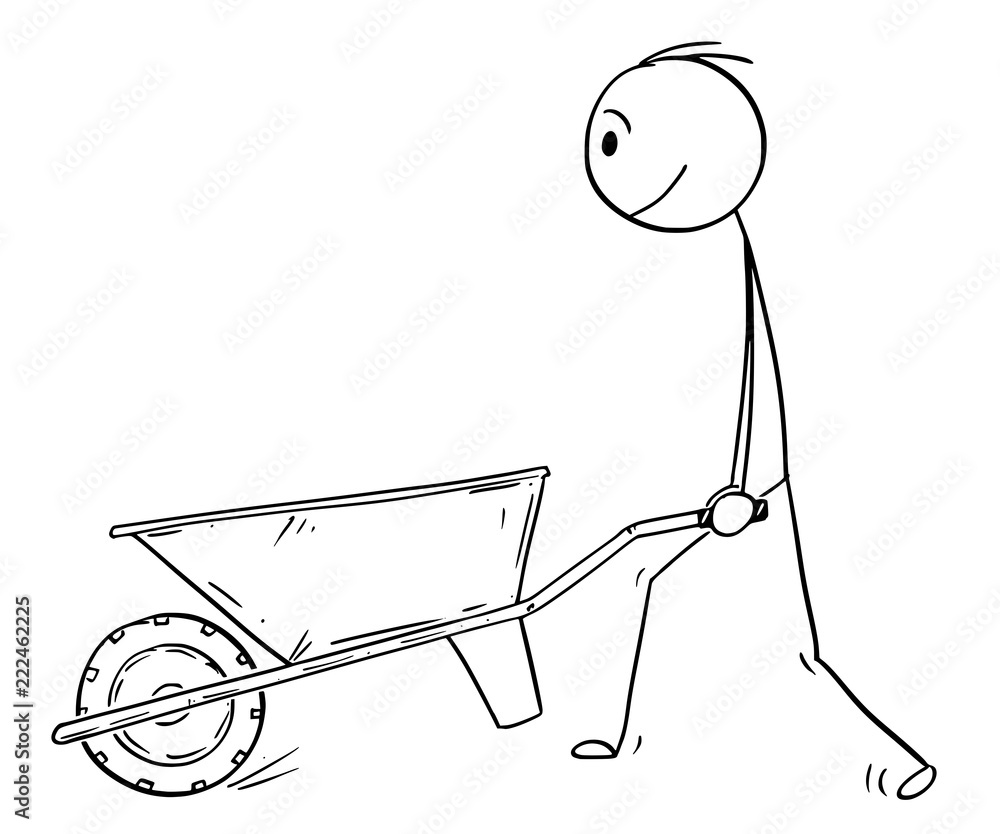 Φωτογραφία Cartoon stick drawing conceptual illustration of man pushing empty wheelbarrow