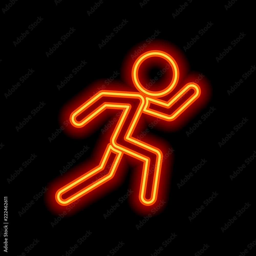 running man. simple icon. Orange neon style on black background. running man. simple icon. Orange neon style on black background.