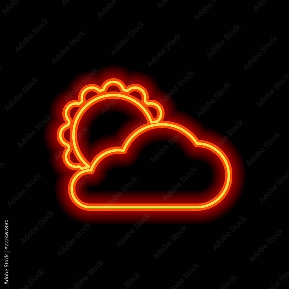 sun and cloud. Orange neon style on black background. Light icon Stock  Vector | Adobe Stock