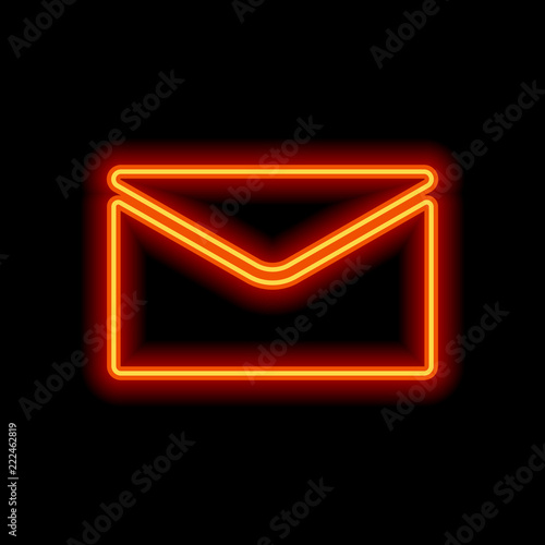 simple letter icon. Orange neon style on black background. Light