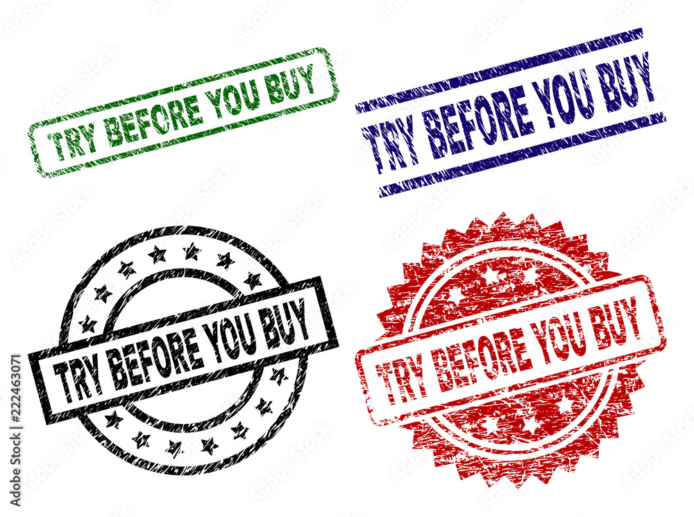 TRY BEFORE YOU BUY seal prints with distress style. Black, green,red,blue vector rubber prints of TRY BEFORE YOU BUY text with scratched surface. Rubber seals with round, rectangle, medallion shapes. TRY BEFORE YOU BUY seal prints with distress style. Black, green,red,blue vector rubber prints of TRY BEFORE YOU BUY text with scratched surface. Rubber seals with round, rectangle, medallion shapes.