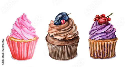 Quadro em tela Watercolor set of cupcakes