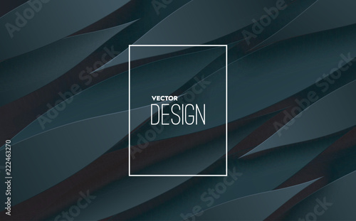 Abstract 3d background with black paper layers. Vector geometric illustration of carbon sliced shapes. Graphic design element. Minimal design. Decoration for business presentation. Textured cover