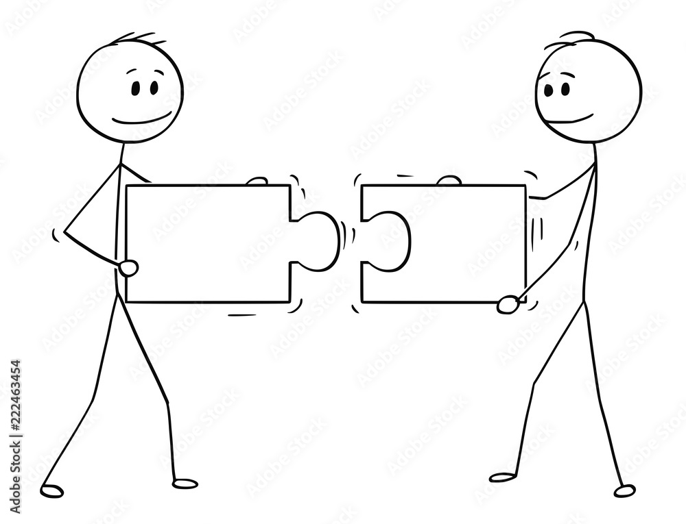 two people working together cartoon