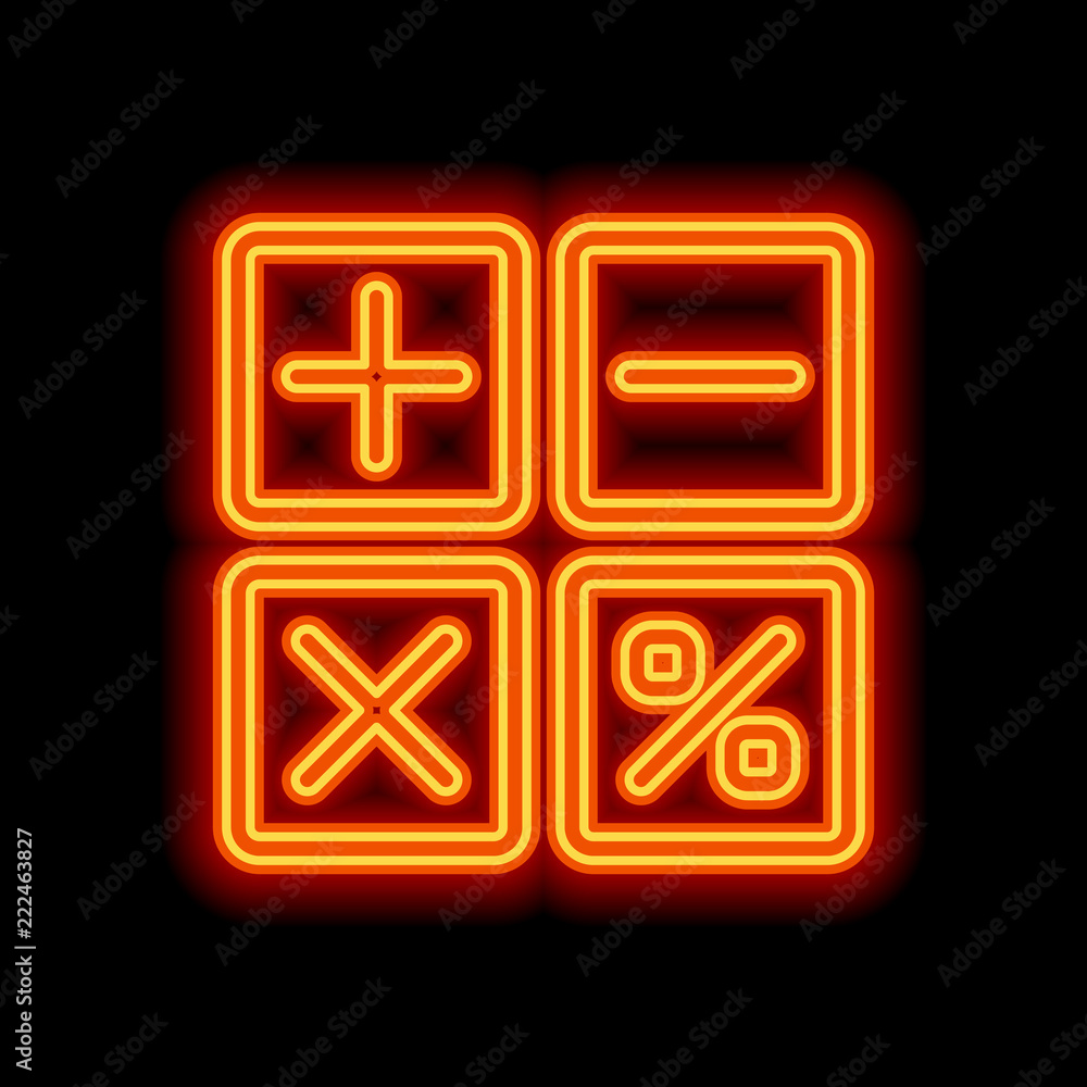 Obraz premium simple icon of calculator. Orange neon style on black background