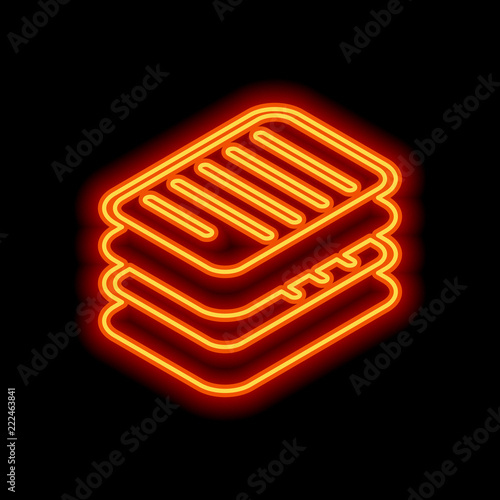 stack of papers, simple symbol or icon. Orange neon style on bla