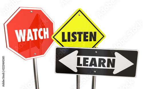 Canvas Print Watch Listen Learn Look Understand Warning Signs 3d Illustration