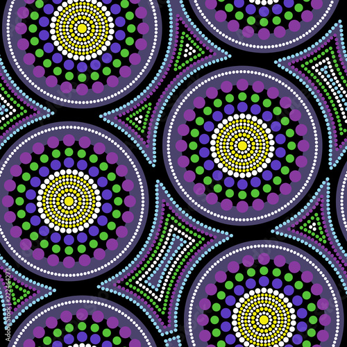 Australian aboriginal seamless vector pattern with dotted circles and crooked squares