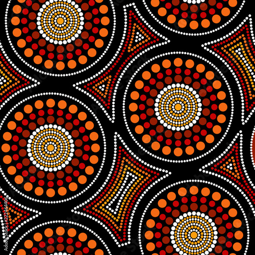 Australian aboriginal seamless vector pattern with dotted circles and crooked squares
