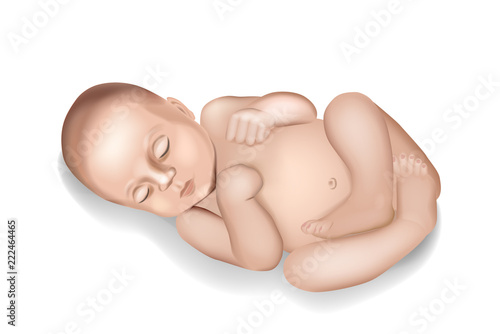 Realistic newborn little baby. Vector illustration