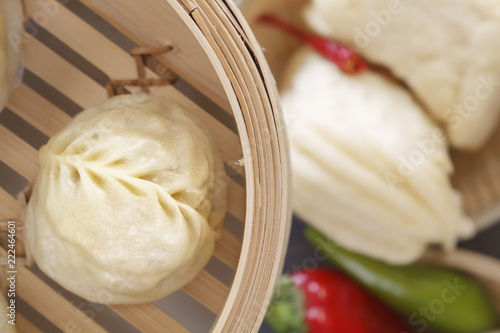 Traditional Chinese steamed dumplings. Top view. Close-up