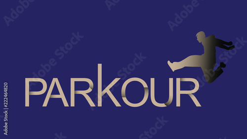 Parkour is a man. Flip back. Vector in a minimalistic style. Silhouette of a man with gradients. Print for fabric.
