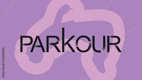 Parkour is a man. Flip back. Vector in a minimalistic style. Silhouette of a man against the background of letters. Print for fabric.