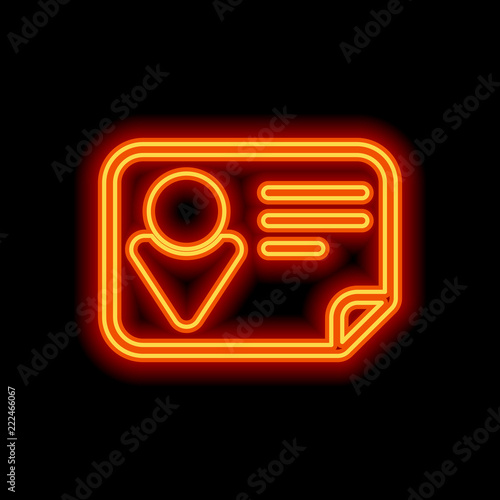 Identification card icon. Linear style. Orange neon style on bla