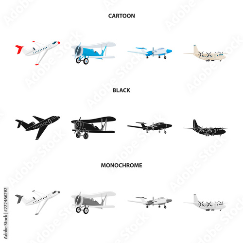 Isolated object of plane and transport sign. Collection of plane and sky stock vector illustration.