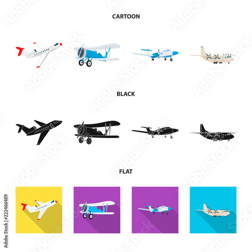 Vector illustration of plane and transport symbol. Set of plane and sky stock symbol for web.