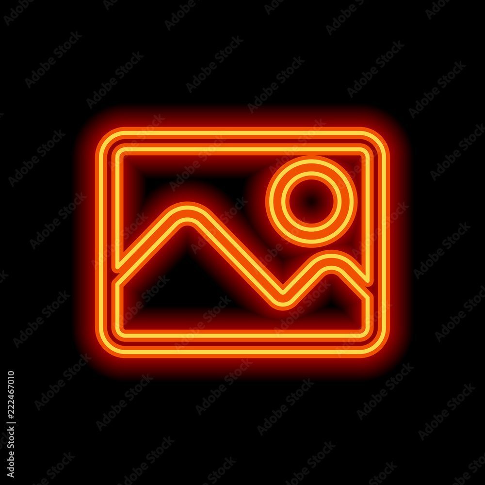 Picture with couple of mountains and sun. Simple linear icon. Or Picture with couple of mountains and sun. Simple linear icon. Or