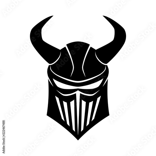 Black knight's helmet with horns.