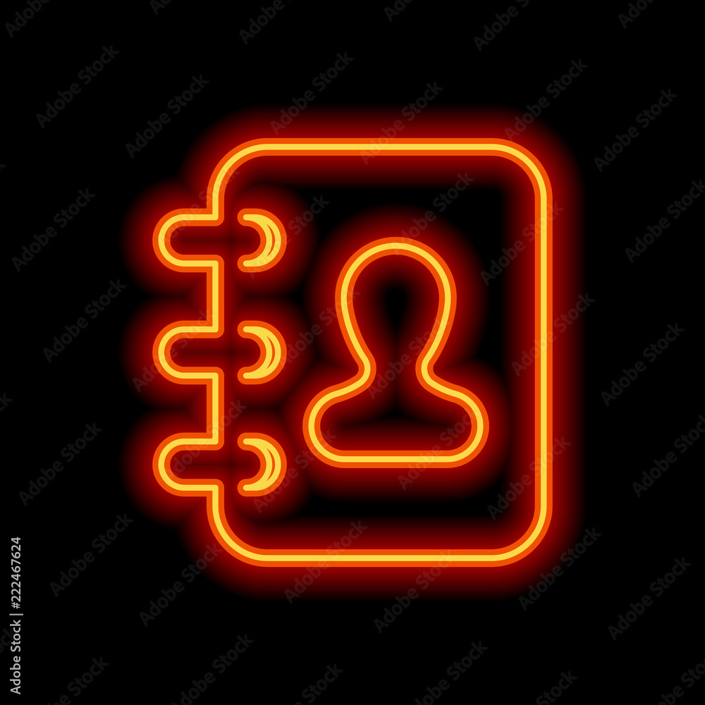 address book with man symbol on cover. Orange neon style on blac address book with man symbol on cover. Orange neon style on blac