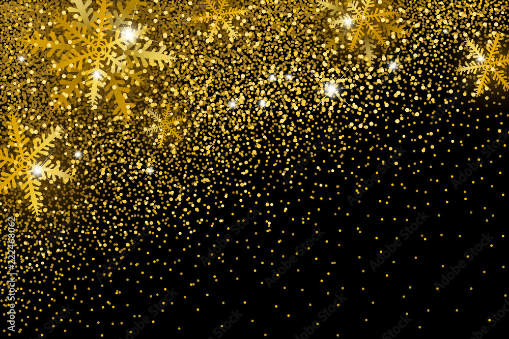 Gold glitter and snowflake background for christmas and new year vector illustration