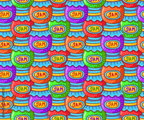 Jam bottles seamless vector pattern