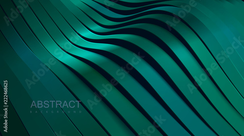 Turquoise green wavy ribbon background. Abstract papercut decoration. 3d topography relief. Vector realistic illustration. Modern cover layout template. Architectural concept